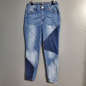 Fashion Nova Blue Ankle Cropped Jeans with Patchwork Design Skinny Size 11